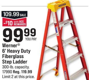 Ace Hardware Werner® 6' heavy duty fiberglass step ladder offer