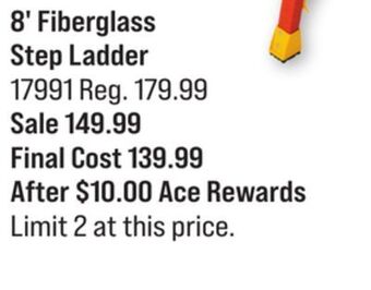 Ace Hardware 8' fiberglass step ladder offer