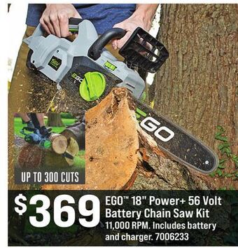 Ace Hardware Ego™ 18" power + 56 volt battery chain saw kit offer