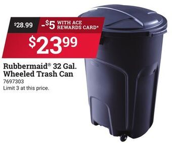 Ace Hardware Rubbermaid® 32 gal. wheeled trash can offer