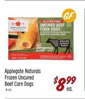 Sprouts Farmers Market Applegate naturals frozen uncured beef corn dogs offer