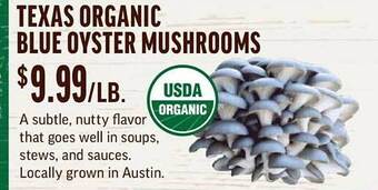 Central Market Texas organic blue oyster mushrooms offer