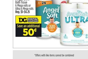 Dollar General Angel soft® bath tissue 6 mega rolls or ultra 6 mega rolls offer
