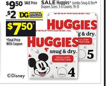 Dollar General Huggies® jumbo snug & dry diapers offer