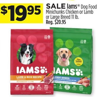Dollar General Iams® dog food minichunks chicken or lamb or large breed offer