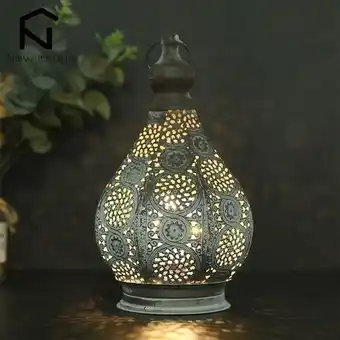 AliExpress Moroccan battery powered table lamp metal lantern lamps candle holder wireless cordless lanterns for outdoor garden home deco offer