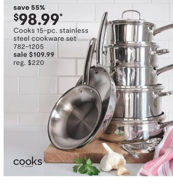 JC Penney Cooks 15-pc. stainless steel cookware set offer