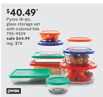 JC Penney Pyrex 18-pc. glass storage set with colored lids offer