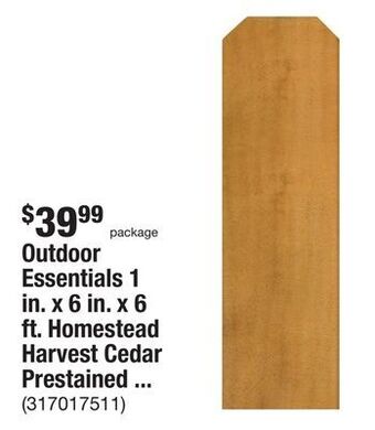 The Home Depot Outdoor essentials 1 in. x 6 in. x 6 ft. homestead harvest cedar prestained brazilian pine dog ear fence picket (6-pack) offer