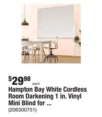 The Home Depot Hampton bay white cordless room darkening 1 in. vinyl mini blind for window or door - 34 in. w x 72 in. l offer