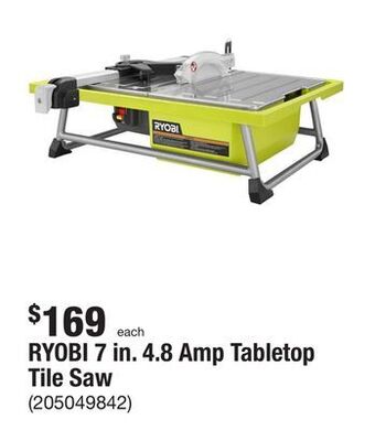 The Home Depot Ryobi 7 in. 4.8 amp tabletop tile saw offer