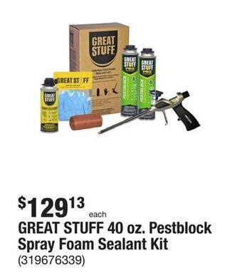 The Home Depot Great stuff 40 oz. pestblock spray foam sealant kit offer