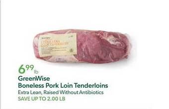 Publix Greenwise boneless pork loin tenderloins offer