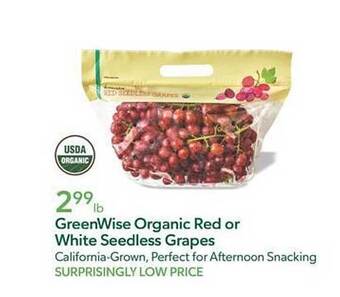Publix Greenwise organic red or white seedless grapes offer