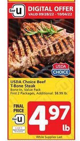 Safeway Usda choice beef t-bone steak offer