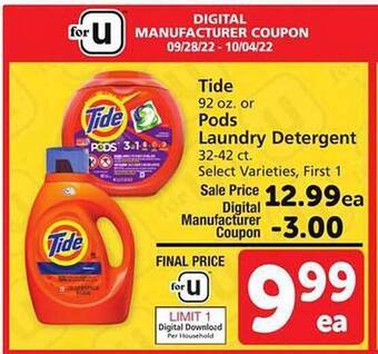 Safeway Tide or pods laundry detergent offer