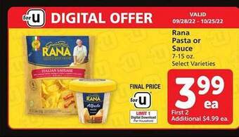 Safeway Rana pasta or sauce offer
