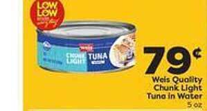 Weis Markets Weis quality chunk light tuna in water offer