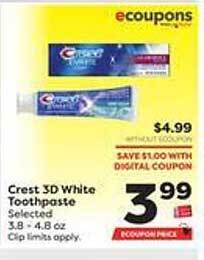 Weis Markets Crest 3d white toothpaste offer