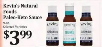 Rosauers Kevin's natural foods paleo-keto sauce offer