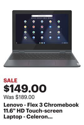Best Buy Lenovo - flex 3 chromebook 11.6" hd touch-screen laptop - celeron n4020 - 4gb - 64gb emmc - abyss blue offer