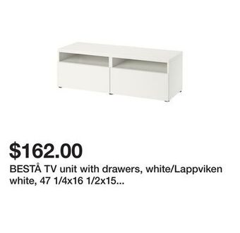 Ikea Bestå tv unit with drawers, white/lappviken white, 47 1/4x16 1/2x15 3/8 " offer