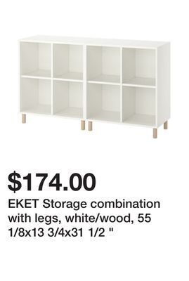 Ikea Eket storage combination with legs, white/wood, 55 1/8x13 3/4x31 1/2 " offer