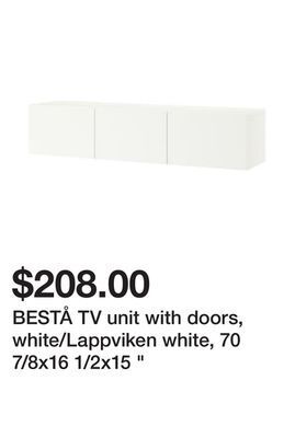 Ikea Bestå tv unit with doors, white/lappviken white, 70 7/8x16 1/2x15 " offer