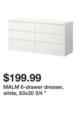 Ikea Malm 6-drawer dresser, white, 63x30 3/4 " offer
