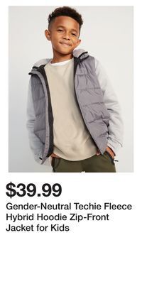 Old Navy Gender-neutral techie fleece hybrid hoodie zip-front jacket for kids offer