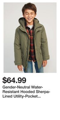 Old Navy Gender-neutral water-resistant hooded sherpa-lined utility-pocket jacket for kids offer