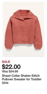 Old Navy Shawl-collar shaker-stitch pullover sweater for toddler girls offer