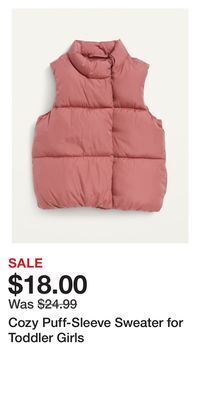 Old Navy Cozy puff-sleeve sweater for toddler girls offer
