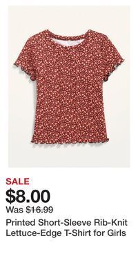 Old Navy Printed short-sleeve rib-knit lettuce-edge t-shirt for girls offer