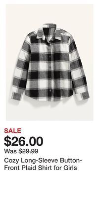 Old Navy Cozy long-sleeve button-front plaid shirt for girls offer