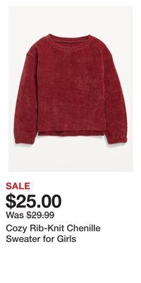 Old Navy Cozy rib-knit chenille sweater for girls offer
