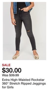 Old Navy Extra high-waisted rockstar 360° stretch ripped jeggings for girls offer