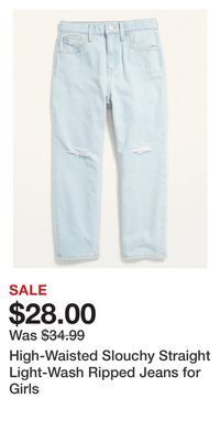 Old Navy High-waisted slouchy straight light-wash ripped jeans for girls offer