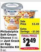 No Frills Supermarkets Philadelphia soft cream cheese or just crack an egg scramble kit offer