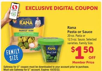 Safeway Rana pasta or sauce offer