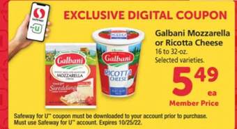 Safeway Galbani mozzarella or ricotta cheese offer