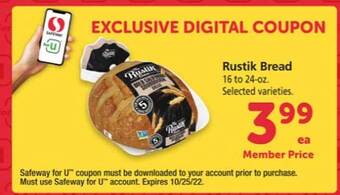 Safeway Rustik bread offer