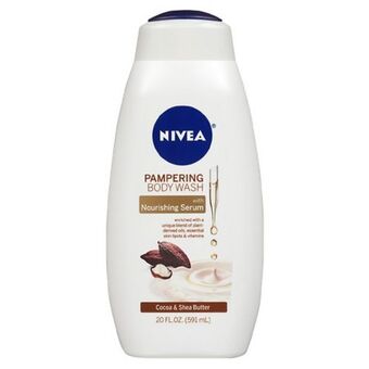 Walgreens Pampering cocoa and shea butter body wash with nourishing serum offer