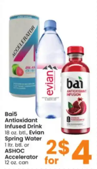 Albertsons Bai5 antioxidant infused drink, evian spring water or ashoc accelerator offer