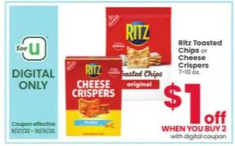 Albertsons Ritz toasted chips or cheese crispers offer