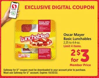 Safeway Oscar mayer basic lunchables offer