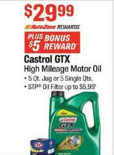 AutoZone Castrol Gtx High Mileage Motor Oil offer