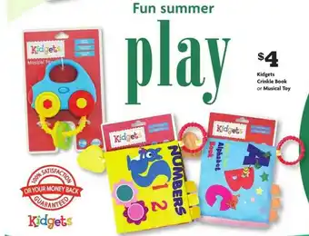 Family Dollar Kidgets Crinkle Book Or Musical Toy offer
