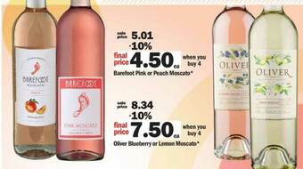 Meijer Barefoot Pink Or Peach Moscato Oliver Blueberry Or Lemon Moscato offer