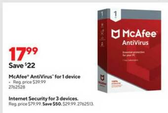 Staples Mcafee Antivirus For 1 Device offer
